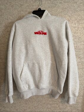 White Fox Size 3XS/XXS Light Gray Hoodie Sweatshirt with Red Embroidered Logo